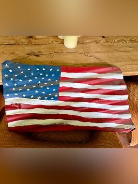 Vintage Corrugated Metal Wall Art - USA Flag Rustic Panel